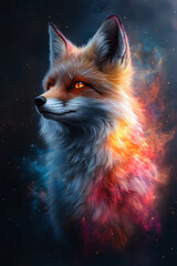 Obraz premium A mystical color-shifting fox showcasing an ethereal presence, perfect for fantasy art projects, children's books, and magical-themed events.