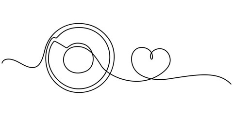 play icon with heart continuous one line drawing, music notes continuous one line drawing. Line art concept of musical symbol. Vector illustration, Continuous Line Drawing of Video Tutorials Icon. 