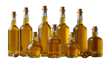 bottle of wine
bottles of golden oil different shapes corked transparent background