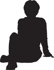 vector; silhouette;front view of woman sitting on the floor