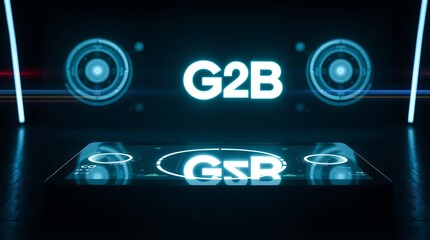 Businessman Holding Tablet with Virtual Screen Displaying G2B (Government to Business) Concept,  digital governance, business compliance, virtual interface, business regulations, government support