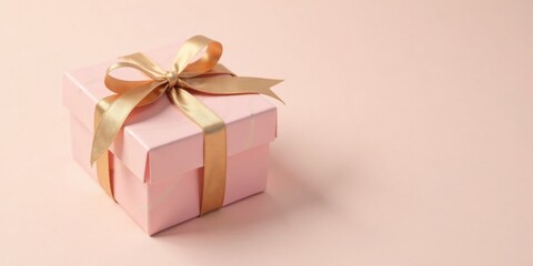 A delicately wrapped pink present box with a gold ribbon, perfect for a special occasion or celebration, conveys elegance and thoughtful gifting.