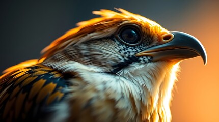 Close up of a wild brown seagull, a bird of prey, shows its beak near the water