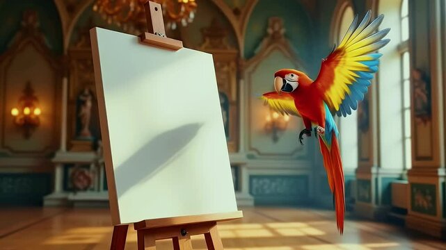 Colorful parrot creates a lively atmosphere in an art studio