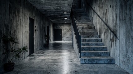 Obraz premium Exploring grief and reflection in an abandoned stairway urban environment abstract imagery moody atmosphere