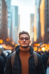 Fototapeta premium City Street Scene with Dressed Man