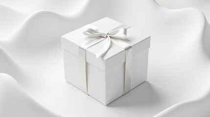 Obraz premium Elegant White Gift Box on Undulating Surface, Perfect for Celebration or Special Occasion