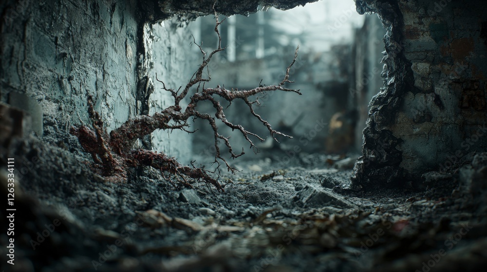 Aufkleber Corroding reality's structure rhythmic voids in an abandoned space urban decay still life surreal view