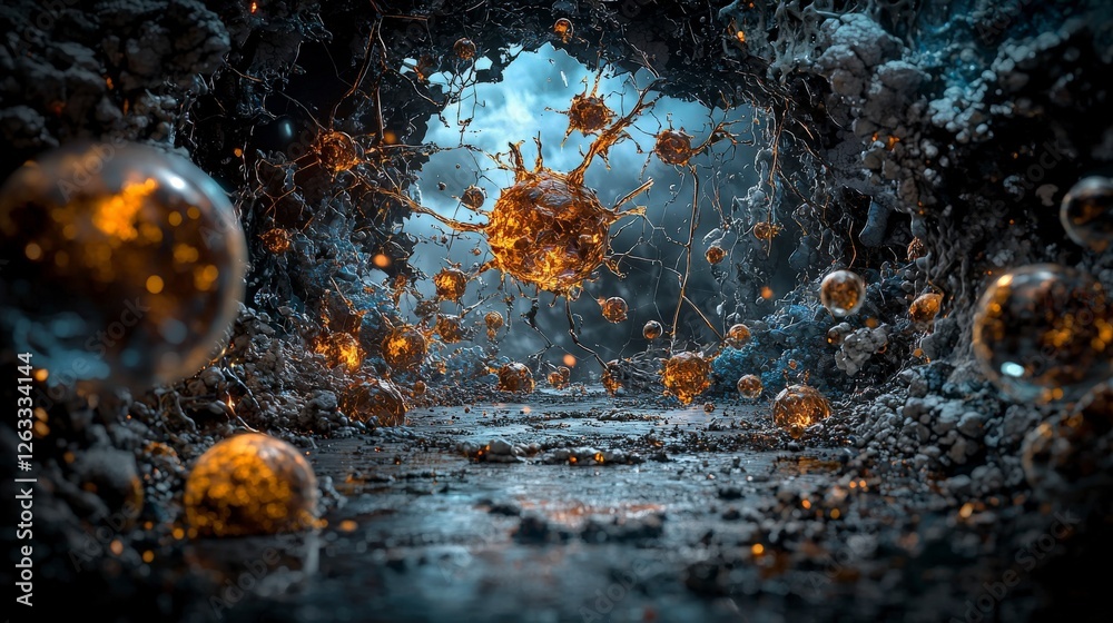 Poster Corroding rhythmic voids transforming reality's structure abstract art surreal environment mystical atmosphere