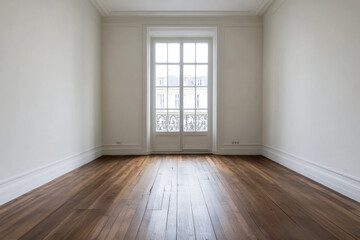 Obraz premium wooden floor white walls bedroom poster room mockup 