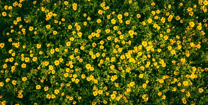 Yellow black-eyed Susan flowers in full bloom, top-view pattern background.