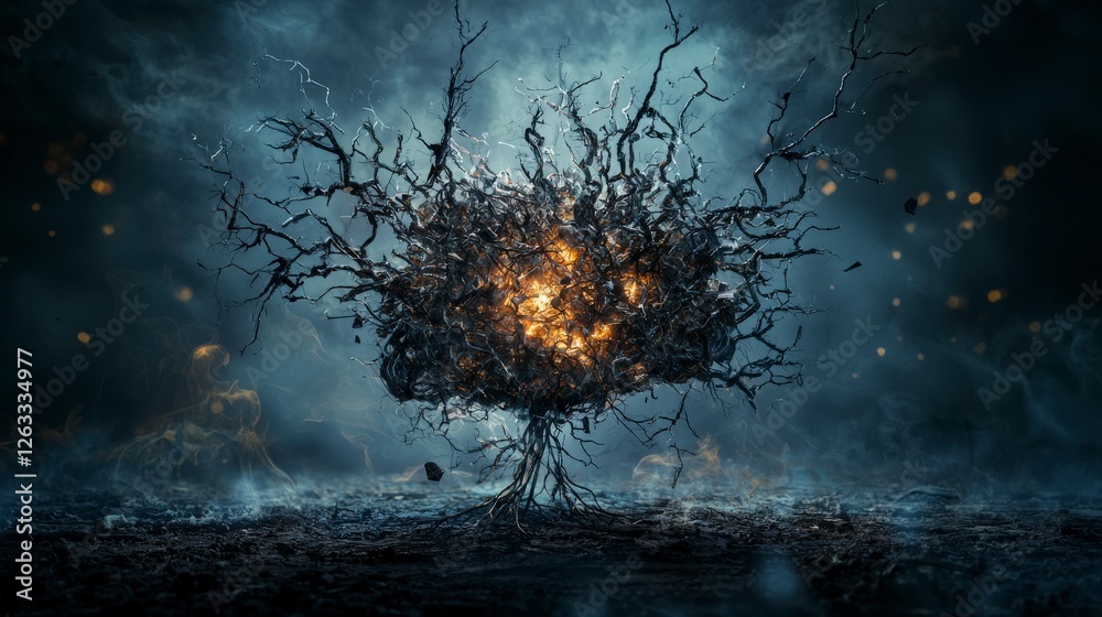Poster Conceptual vision surreal environment of explosive thought transformation in a dreamlike landscape