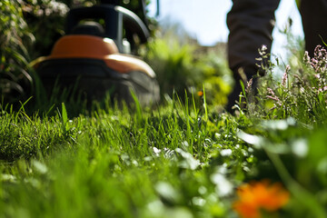 Luxury landscape design of house backyard in summer generative ai