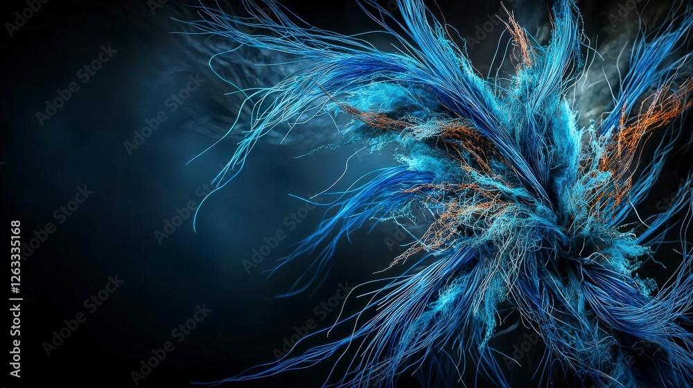 Aufkleber vibrant blue fibers flowing through dark space abstract art digital creation ethereal environment cl