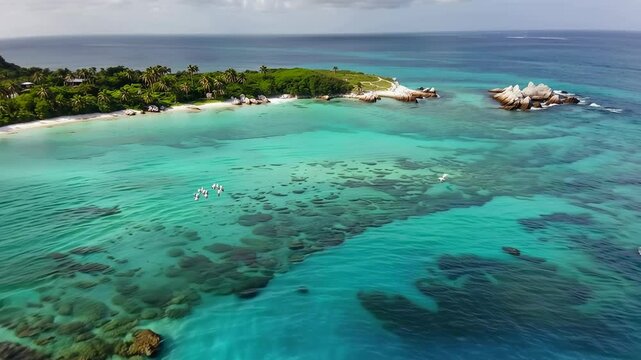 &Icirc;le paradisiaque aux eaux turquoise et r&eacute;cifs coralliens