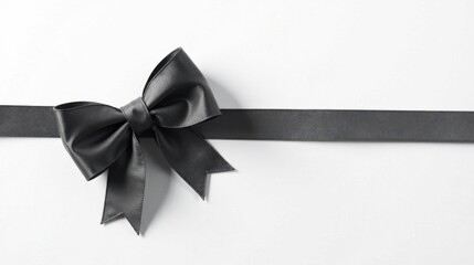 Elegant dark gray satin ribbon bow on white background, ideal for elegant designs and sophisticated presentations