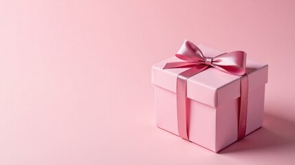 Fototapeta premium A delicately wrapped pink gift box with a satin ribbon bow, perfect for a special occasion or celebration