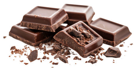 Delicious dark chocolate squares studio setting food isolated on transparent background