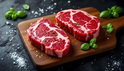 Fototapeta premium Juicy Ribeye Steaks Ready to Grill Delicious Recipe