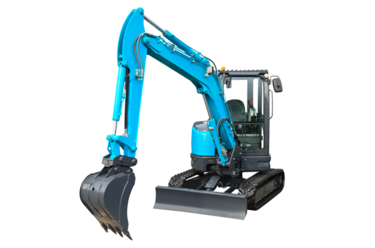 Small crawler excavator, front view