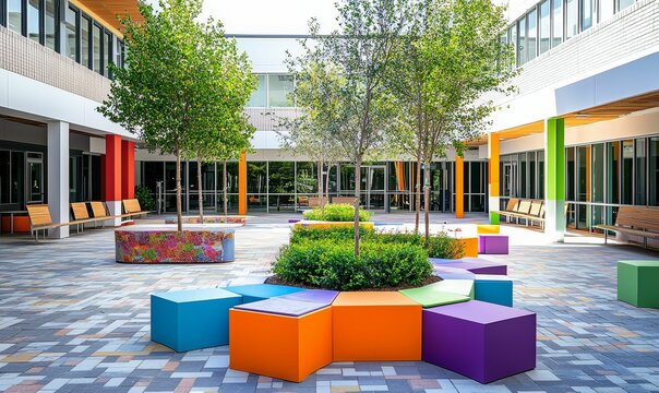 Colorful courtyard seating modern building design