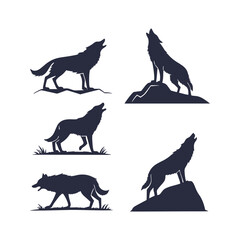 Wolf Silhouette Set Clip art Vector Illustration
