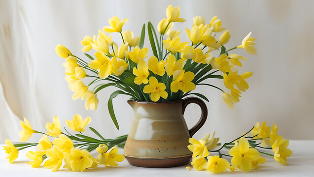 Bouquet of yellow tulips in a vase 