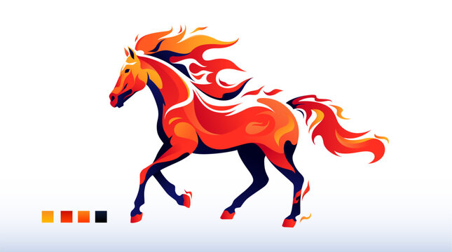 Vector illustration of a blazing fire horse. A symbol of the Year of the Horse, China. A red horse with its mane and tail shaped like flames