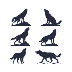 Wolf Silhouette Set Clip art Vector Illustration