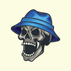 Black  skull open mouth with hat design