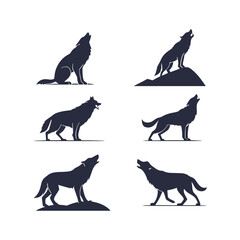 Wolf Silhouette Set Clip art Vector Illustration