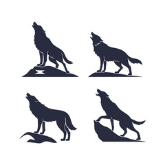 Wolf Silhouette Set Clip art Vector Illustration