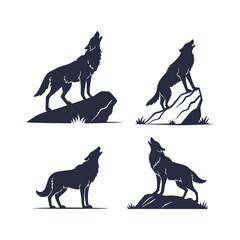 Wolf Silhouette Set Clip art Vector Illustration