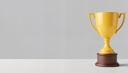 Fototapeta premium Yellow trophy on a white table against a gray background
