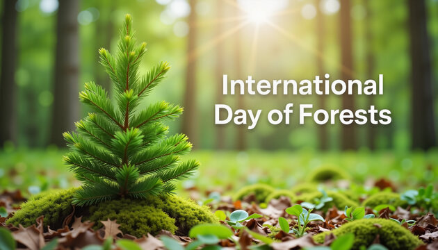 Pine tree on forest floor for International Day of Forests