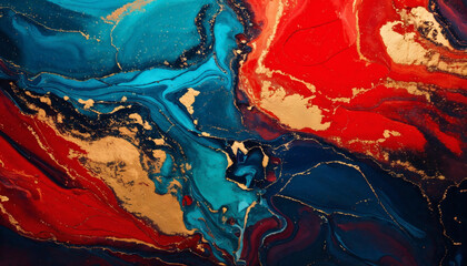 Obraz premium Fiery Orange and Deep Blue Abstract Painting with Gold Accents Like Contemporary Background