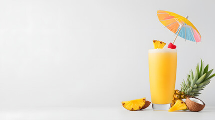 refreshing mocktail with tropical flavors, garnished with fruit and colorful umbrella, perfect for summer enjoyment