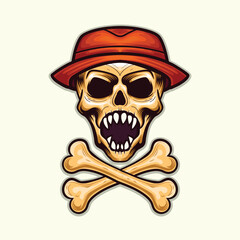 Skull with hat and danger sign vintage design