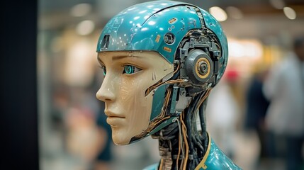 Cybernetic Security Robot Guarding High-Tech Industrial Facility