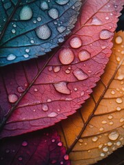 Leaves with Water Droplets Close-Up