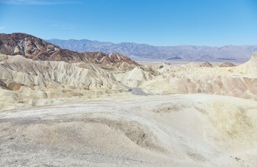 Death Valley National Park's Zabriskie Point which overlooks colorful badlands