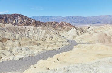 Death Valley National Park's Zabriskie Point which overlooks colorful badlands