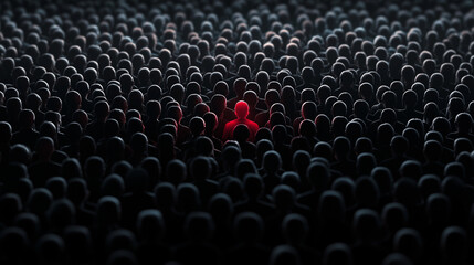 Black crowd with a stark red figure highlighted, symbolizing the threat within data environments.