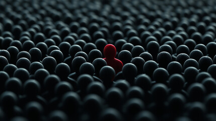 Obraz premium Black crowd with a stark red figure highlighted, symbolizing the threat within data environments.