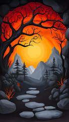 Path toward Bright Light Landscape at Cave Entrance, for Meditation, Inspiration. Generative AI