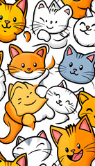 Obraz premium Playful cats in seamless pattern. Background is white. Suitable for cute design. Generative AI
