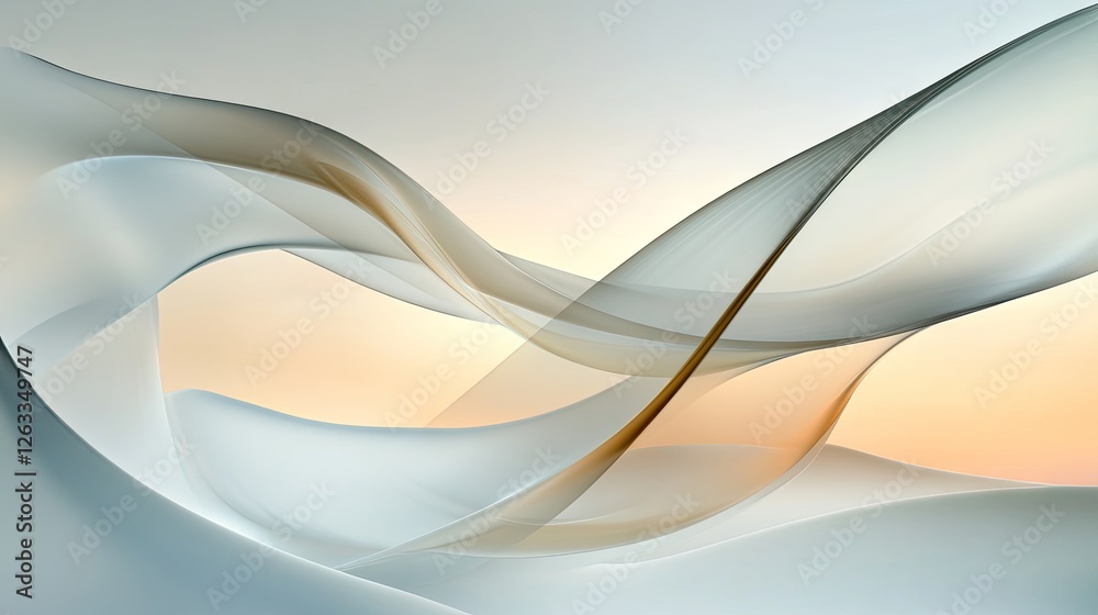 Poster a sleek modern white background with flowing abstract wave patterns in soft gradients.