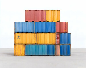 Stacked shipping containers for freight transport. For global trade and logistics. Generative AI