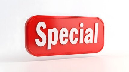 A vibrant red sign with the word "Special" prominently displayed in white lettering. The background is a clean white, emphasizing the offer.