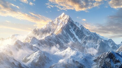 Obraz premium Golden Hour Mountain Peak Digital Painting, Snow-Capped, Majestic Landscape, High Altitude, Winter Scenery Mountains, Landscape